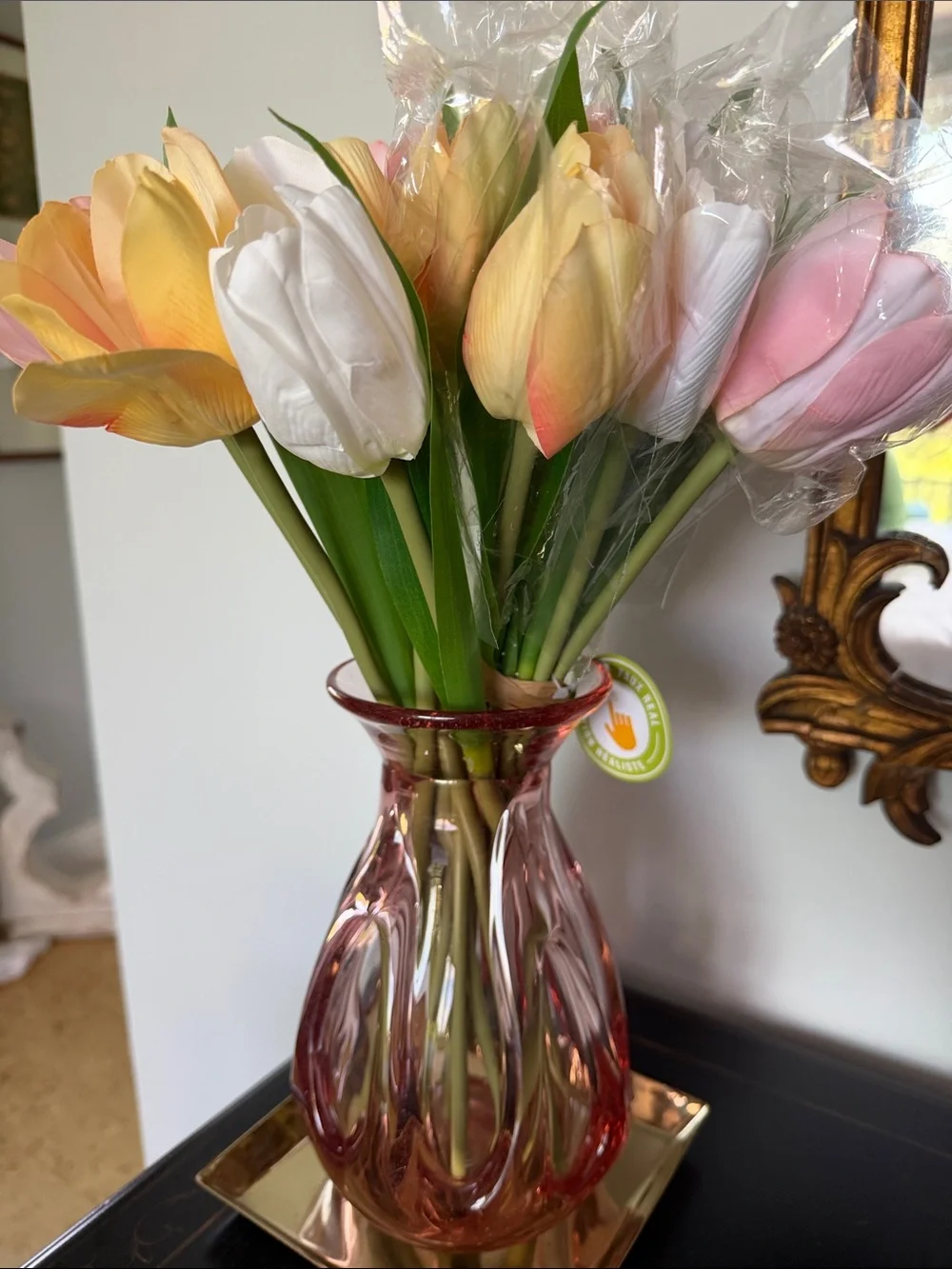 Tulips 18 Artificial Faux Pastel Stems Pink Yellow White